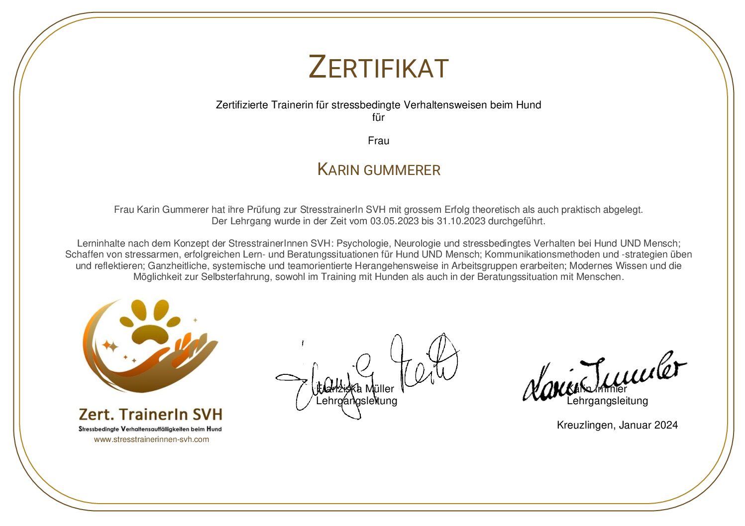 Zertifikat: Stresstrainerinnen